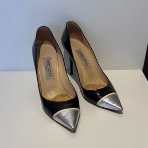 Jimmy Choo Black Heels with Silver Tips